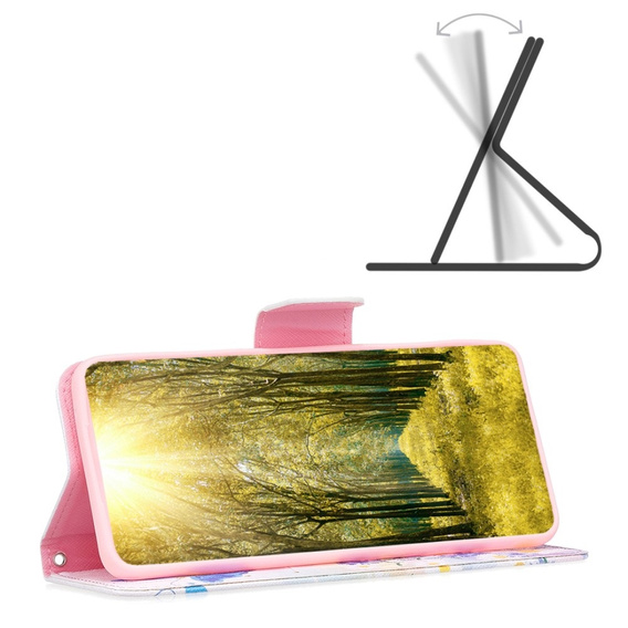 Θήκη με πτερύγιο για Motorola Moto G54 5G, πορτοφόλι, πεταλούδα και λουλούδια, λευκό