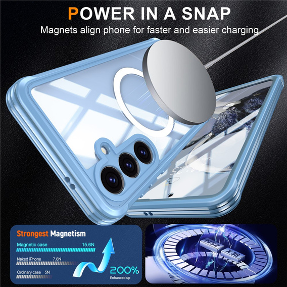 Θήκη για Samsung Galaxy S25 FE, Shockproof, με γυαλί, για MagSafe, μπλε