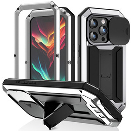 Θήκη για iPhone 15 Pro, R-JUST CamShield Slide, θωρακισμένη, ασημένια / μαύρη