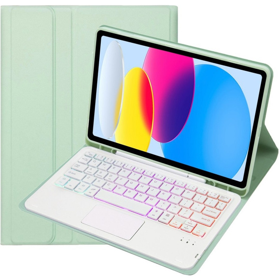 Θήκη με φωτιζόμενο πληκτρολόγιο bluetooth touchpad για iPad 10.9" 2022 (10 gen.), ανοιχτή πράσινη