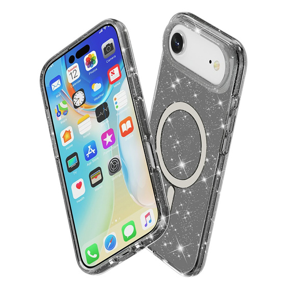 Θήκη για iPhone Air, για MagSafe, glitter, ημιδιαφανές μαύρο