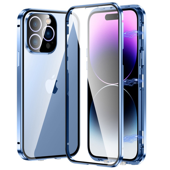 θήκη για το iPhone 14 Pro Max, Magnetic Dual Glass, μπλε