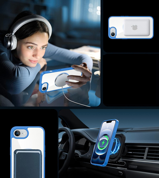 Μαγνητική θήκη για iPhone 16E, MagSafe, μπλε + σκληρυμένο γυαλί 9H