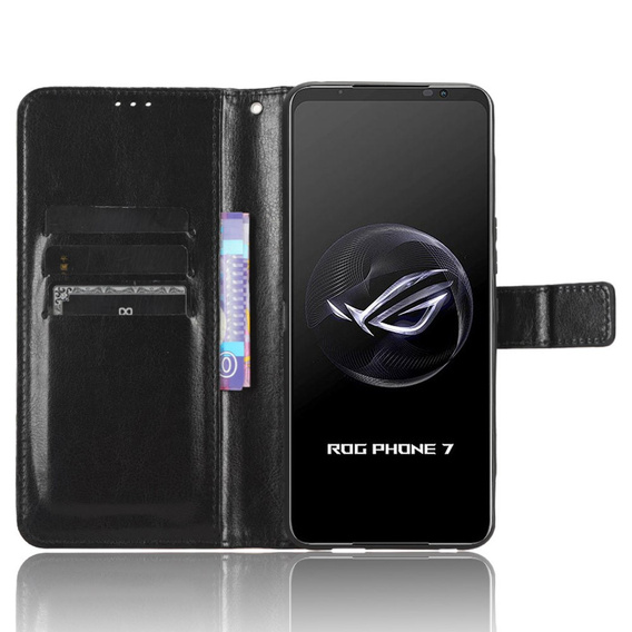 Θήκη με πτερύγιο για Asus ROG Phone 7 5G, Crazy Horse Wallet, μαύρη