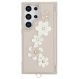 θήκη για Samsung Galaxy S24 Ultra, Leather Flower Card Slot, μπεζ