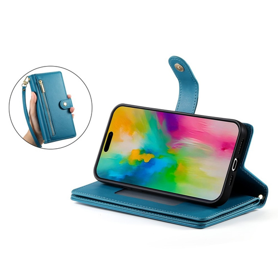 Θήκη με πτερύγιο για iPhone 16 Pro Max, Wallet Zipper Pocket, μπλε