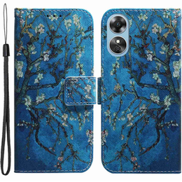 Θήκη με πτερύγιο για Oppo A17, Wallet flowers, μπλε