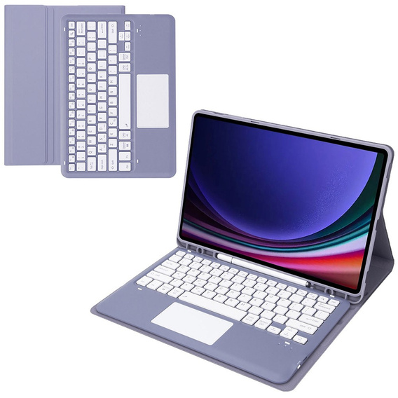 Θήκη + πληκτρολόγιο Samsung Galaxy Tab S9+, Leather Pen Slot TouchPad, μωβ
