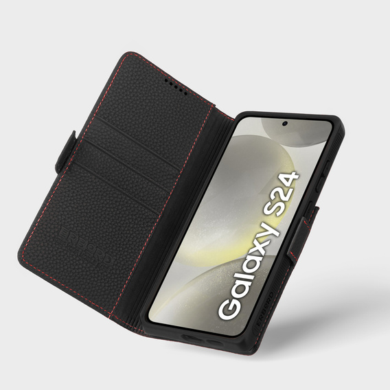 Δερμάτινη θήκη για Samsung Galaxy S24, ERBORD LeatherWallet, μαύρη