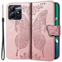 Θήκη με πτερύγιο για Realme C51, Butterfly, ροζ rose gold