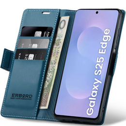 Θήκη για Samsung Galaxy S25 Edge, ERBORD Glossy Litchi, πορτοφόλι με πτερύγιο, μπλε