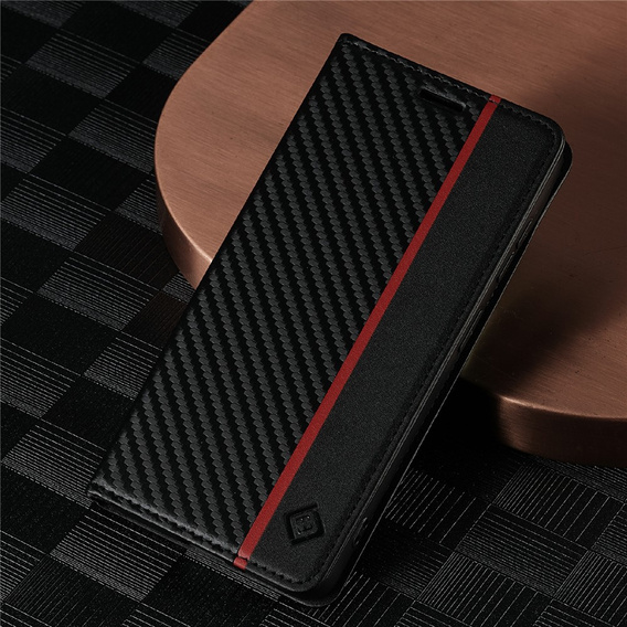 Θήκη με πτυσσόμενο καπάκι LC.IMEEKE Carbon για Samsung Galaxy A57 5G, μαύρη