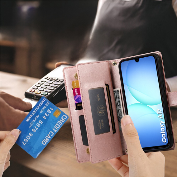 Πορτοφόλι φερμουάρ τσέπη flip περίπτωση για Samsung Galaxy A17 5G, πορτοφόλι φερμουάρ τσέπη, πορτοφόλι, ροζ