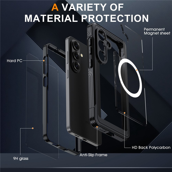 Θήκη Shockproof με γυαλί, για MagSafe για Samsung Galaxy S26 Plus, μαύρη