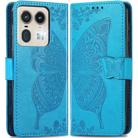 Θήκη με πτερύγιο για Motorola Edge 50 Ultra, Butterfly, μπλε