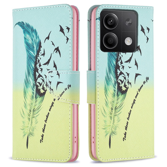 Θήκη με πτερύγιο για Xiaomi Redmi Note 13 5G, Wallet, Feather μπλε / κίτρινη