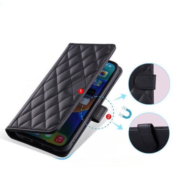 θήκη πτερύγιο για Samsung Galaxy S25 Ultra, Rhombus Crossbody Leather, μαύρη