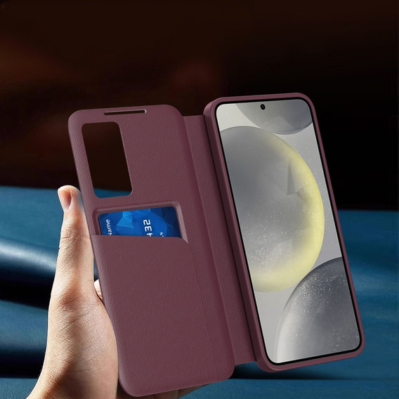 Αναδιπλούμενη θήκη για Samsung Galaxy S25+ Plus, Smart View Wallet, μπορντό