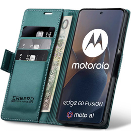 Θήκη για Motorola Edge 60 / 60 Fusion, ERBORD Glossy Litchi, πορτοφόλι με πτερύγιο, πράσινη