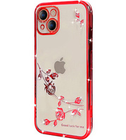 Θήκη για iPhone 15, Glitter Flower, κόκκινη