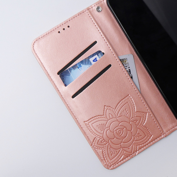 Θήκη με πτερύγιο για Xiaomi 13T / 13T Pro, Butterfly, ροζ rose gold