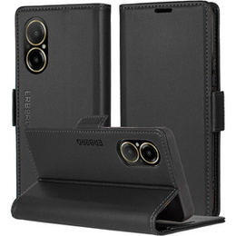 Θήκη για Realme C67 4G, ERBORD Glossy Litchi, πορτοφόλι με πτερύγιο, μαύρη