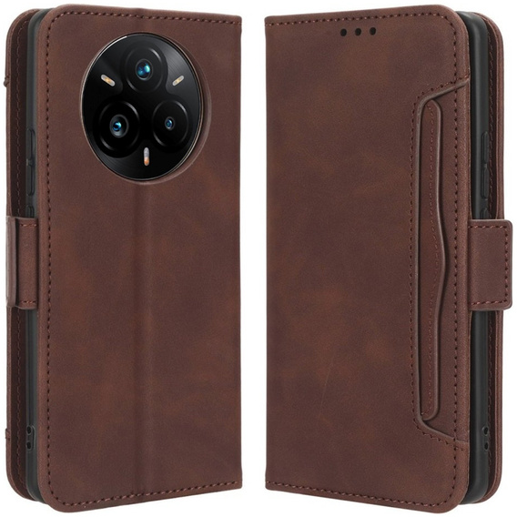 Θήκη με πτερύγιο για Realme 14 Pro 5G, Card Slot, καφέ