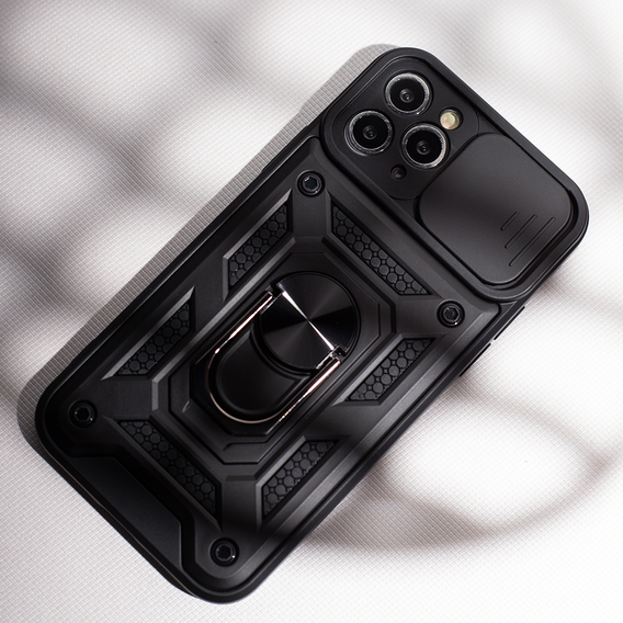 Θωρακισμένη θήκη για Iphone 15 Pro Max, θωρακισμένο Slide Ring, μαύρο + γυαλί 9H