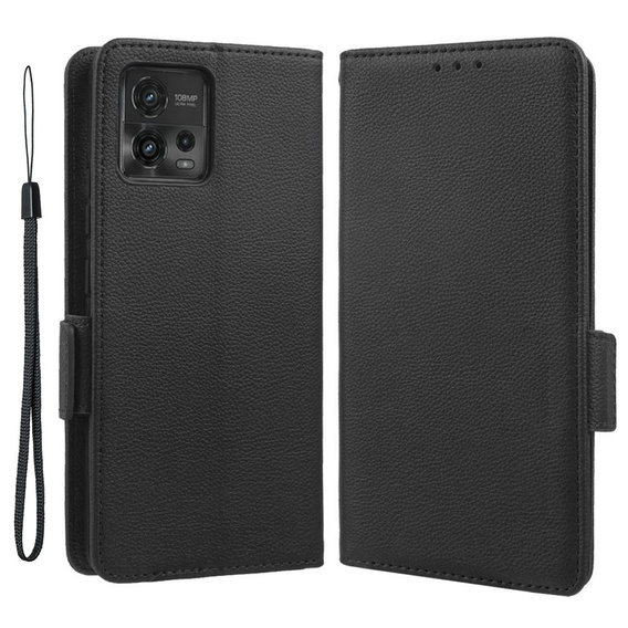 Θήκη με πτερύγιο για Motorola Moto G72, Wallet Litchi Magnet, μαύρη