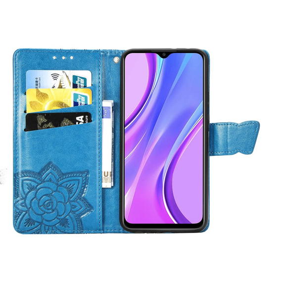 Θήκη με πτερύγιο για Xiaomi Redmi 9, Butterfly, μπλε