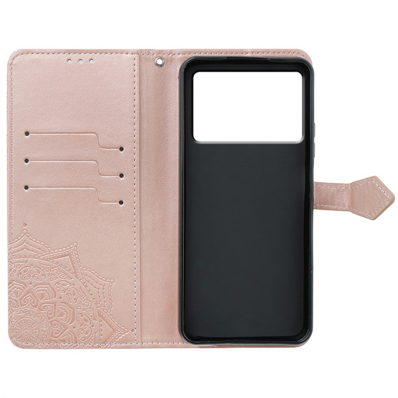 Θήκη με πτερύγιο για Xiaomi Poco X6 Pro 5G, Mandala, ροζ rose gold