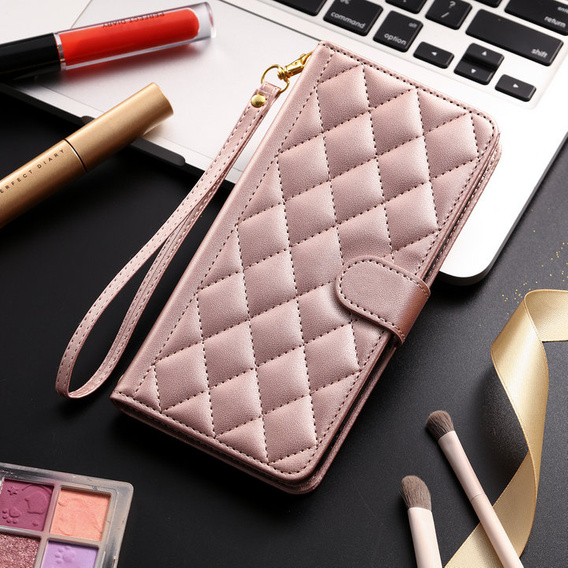 θήκη πτερύγιο για Samsung Galaxy A16, Rhombus Crossbody Leather, ροζ rose gold