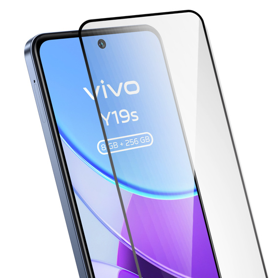 Μετριασμένο γυαλί 3D για Vivo Y19s, μαύρο πλαίσιο