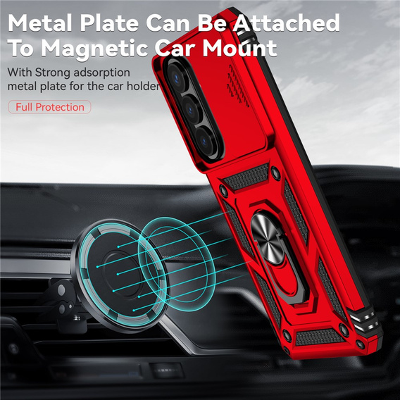 Θήκη με βάση και προστατευτικό φακού για Samsung Galaxy S26 Plus, κόκκινη