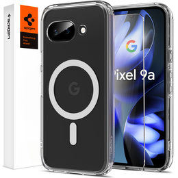 Θήκη MagSafe Spigen για Google Pixel 9A, Ultra Hybrid, διαφανής / λευκή + Μετριασμένο γυαλί 9H