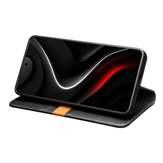 Δερμάτινη θήκη με πτυσσόμενο καπάκι Wallet Qialino για Samsung Galaxy S26, μαύρη