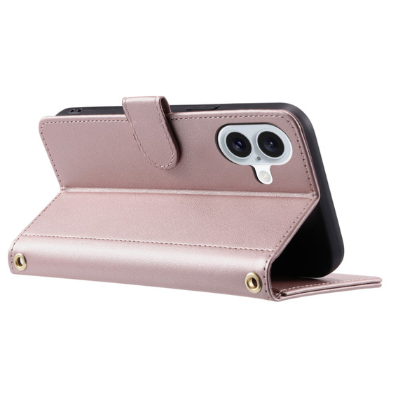 θήκη πτερύγιο για iPhone 16 Plus, Rhombus Crossbody Leather, ροζ rose gold