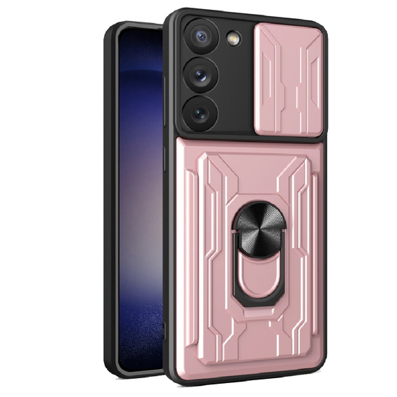 Θωρακισμένη θήκη για Samsung Galaxy S23, Camera Slide Card Slot, ροζ rose gold