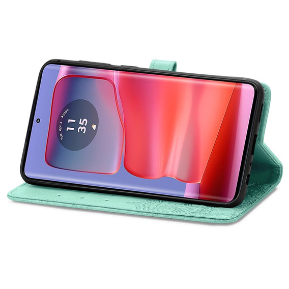 Θήκη με πτερύγιο για Motorola Edge 50 Pro, Mandala, πράσινη