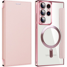 Θήκη με πτερύγιο για Samsung Galaxy S22 Ultra 5G, RFID Wallet MagSafe CamShield, ροζ