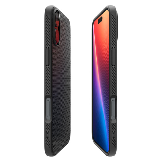 θήκη Spigen για iPhone 16, Liquid Air, μαύρη + μετριασμένο γυαλί 9H