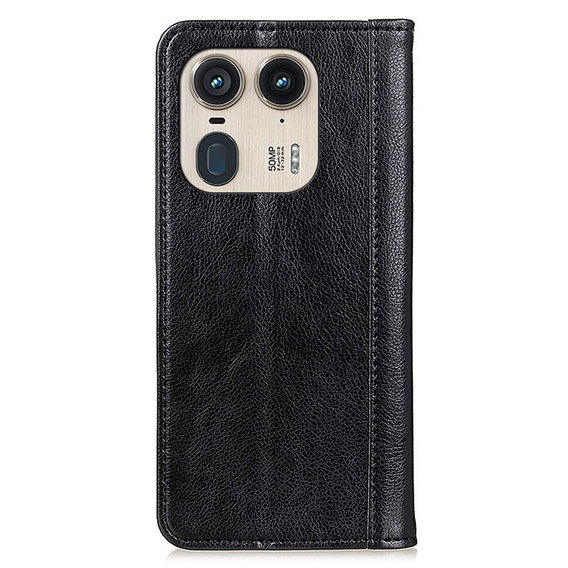 θήκη με πτερύγιο για Motorola Edge 50 Ultra, Split Leather, μαύρη