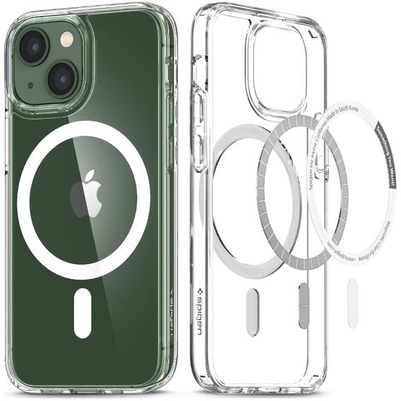 Θήκη MagSafe Spigen για iPhone 13 Mini, Ultra Hybrid, λευκή + Μετριασμένο γυαλί 9H