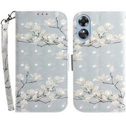 Θήκη με πτερύγιο για Oppo A17, Light Spots Decor, flowers magnolia, γκρι