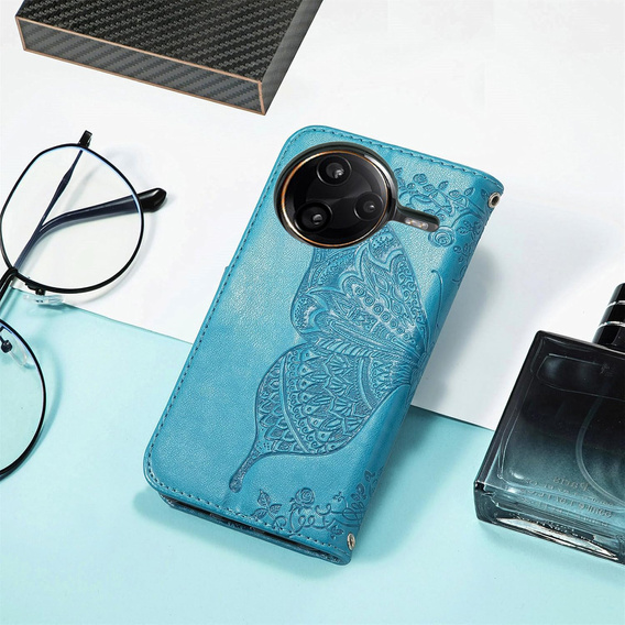 Θήκη με πτερύγιο για Xiaomi Poco F7 Pro, Butterfly, μπλε