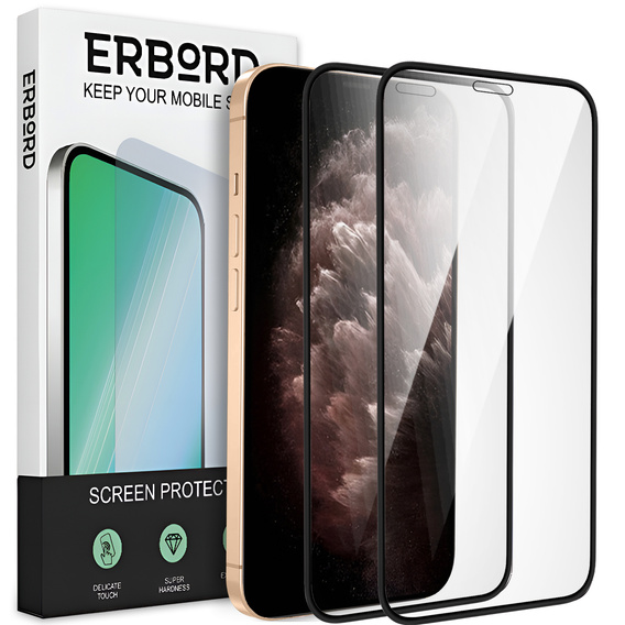 2x Μετριασμένο γυαλί για iPhone 12/12 Pro, ERBORD 3D πλήρης οθόνη