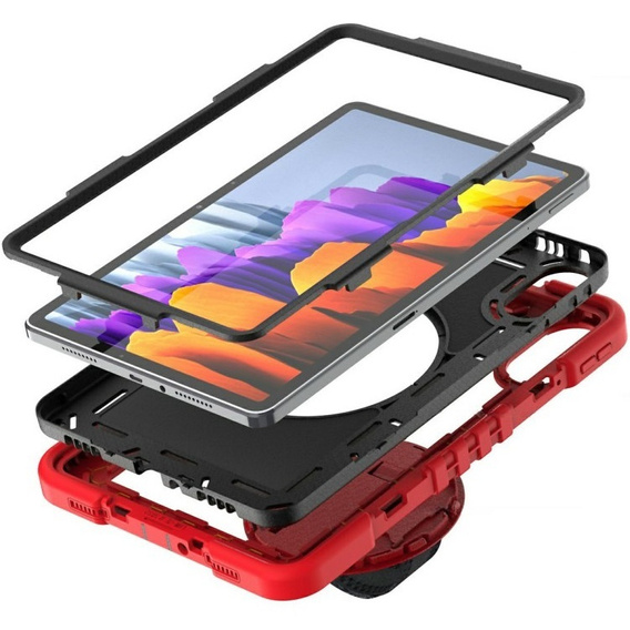 Θήκη θωράκισης για Xiaomi Redmi Pad 2, με βάση και ιμάντα ώμου – κόκκινο-μαύρο