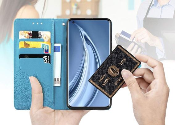 Θήκη με πτερύγιο για Motorola Moto G85, Mandala, μπλε
