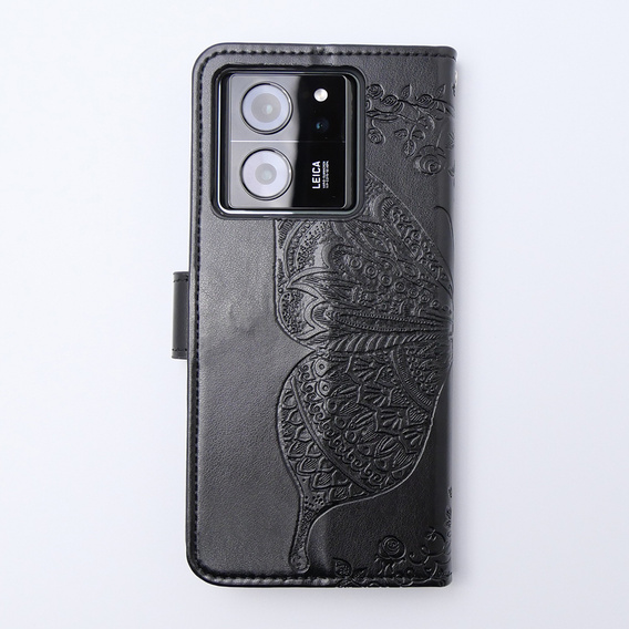 Θήκη με πτερύγιο για Xiaomi 13T / 13T Pro, Butterfly, μαύρη