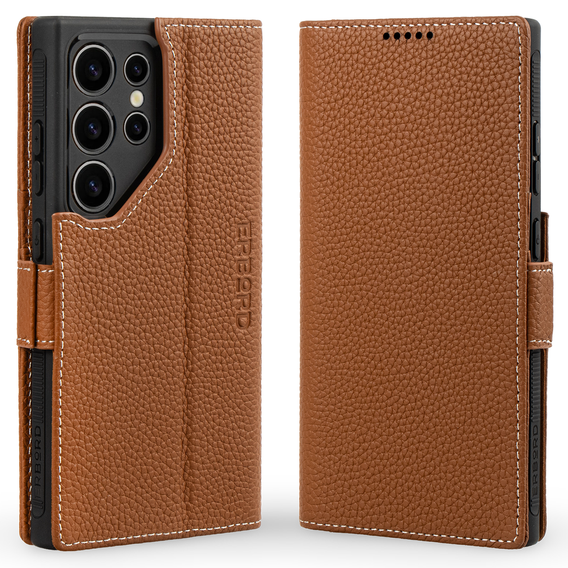 Δερμάτινη θήκη για Samsung Galaxy S24 Ultra, ERBORD LeatherWallet, καφέ
